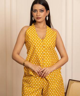 Yellow printed cotton co ord set 2