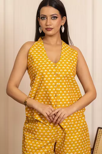 Yellow printed cotton co ord set