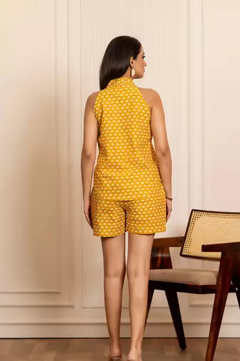 Yellow printed cotton co ord set