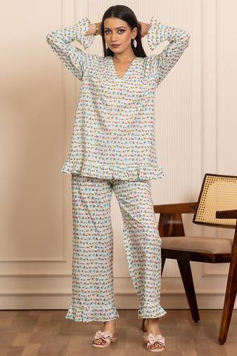 White printed cotton co ord set