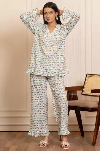 White printed cotton co ord set