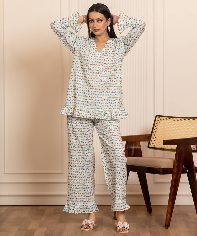 White printed cotton co ord set