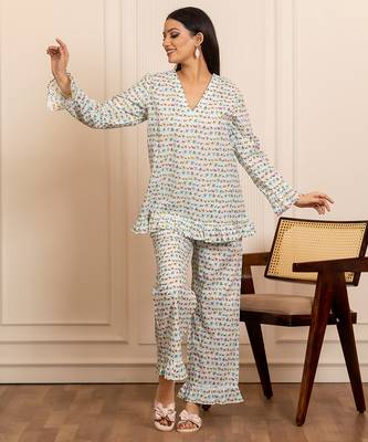 White printed cotton co ord set 2