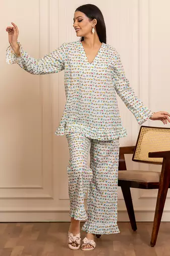 White printed cotton co ord set