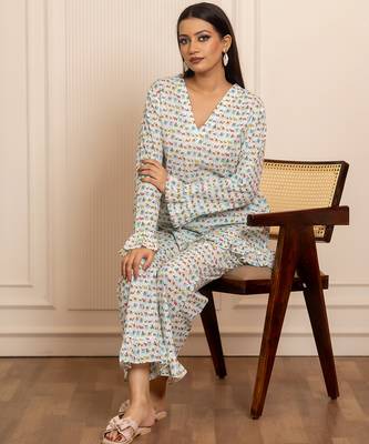 White printed cotton co ord set 3