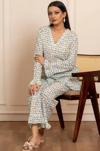 White printed cotton co ord set