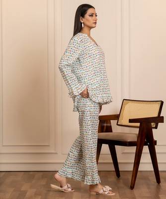 White printed cotton co ord set 4