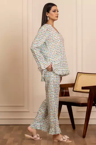 White printed cotton co ord set