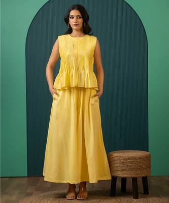 Yellow woven cotton co ord set 1