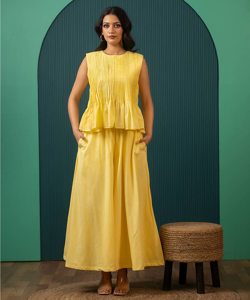 Yellow woven cotton co ord set