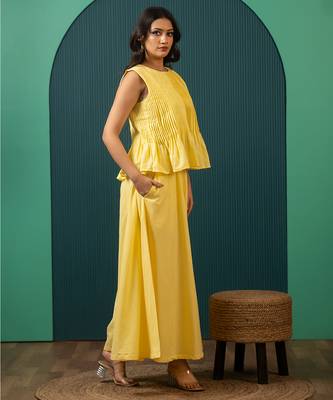 Yellow woven cotton co ord set 2