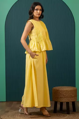 Yellow woven cotton co ord set