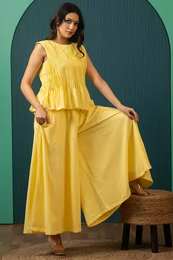 Yellow woven cotton co ord set