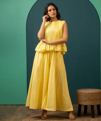 Yellow woven cotton co ord set 4
