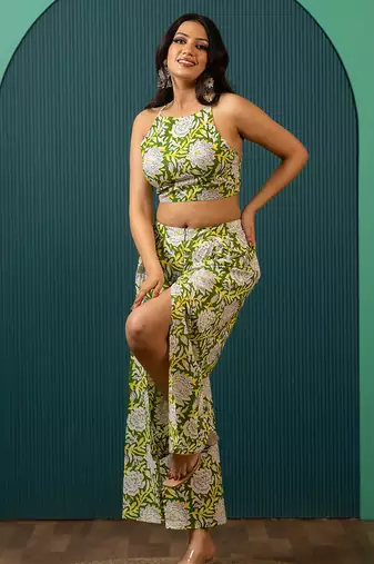 Green printed cotton co ord set