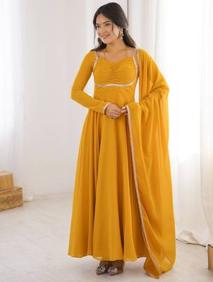 yellow plus size anarkali with dupatta 1