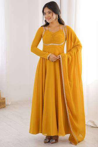 yellow plus size anarkali with dupatta