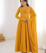 yellow plus size anarkali with dupatta