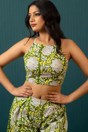 Green printed cotton co ord set