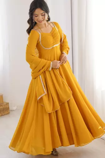yellow plus size anarkali with dupatta
