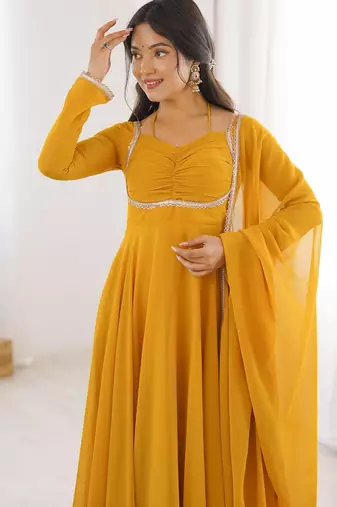yellow plus size anarkali with dupatta