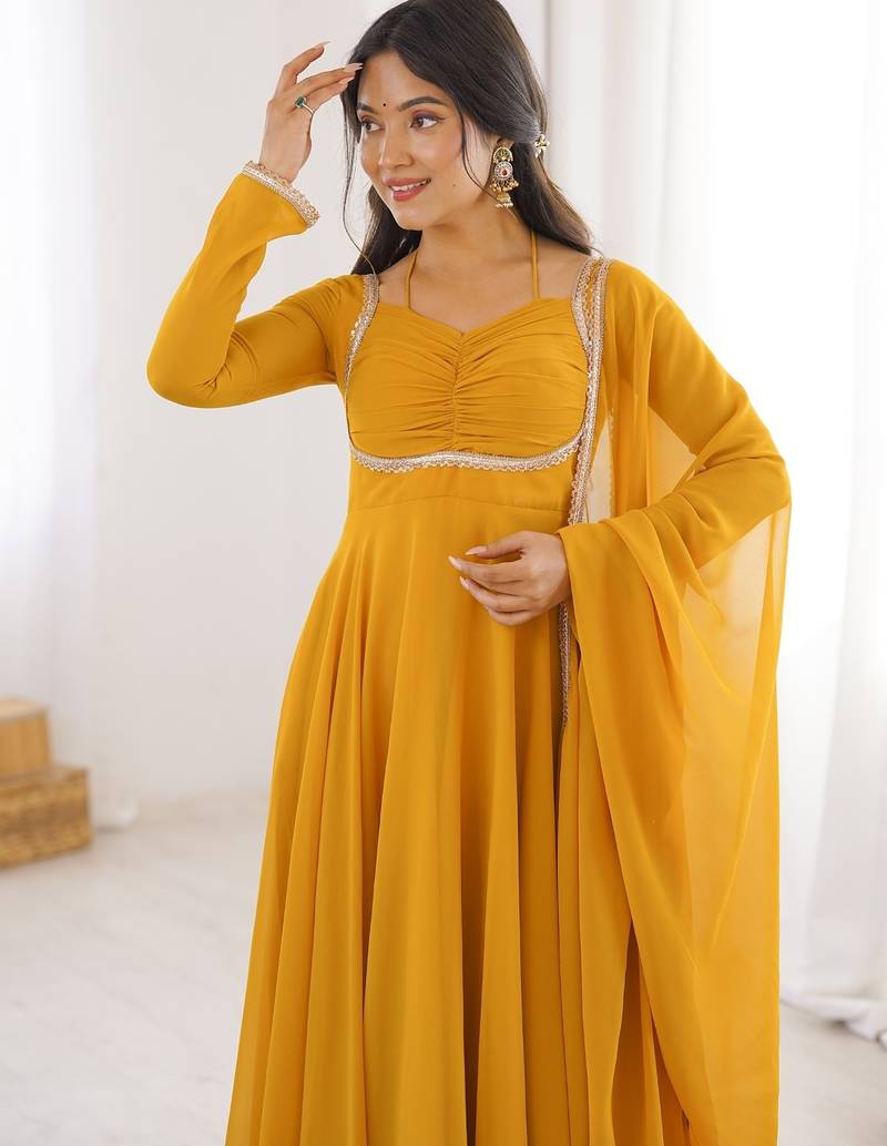 yellow plus size anarkali with dupatta
