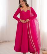 Elegant red fox blooming georgette flared anarkali gown with dupatta