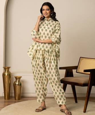 Green printed cotton co ord set 1