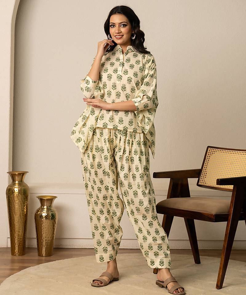 Green printed cotton co ord set
