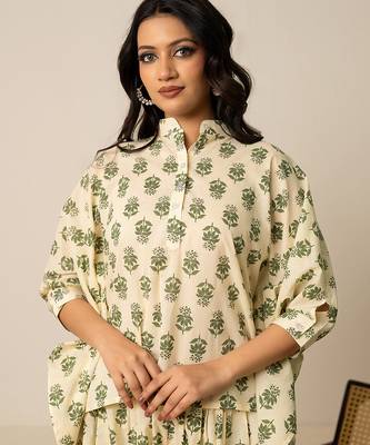 Green printed cotton co ord set 2