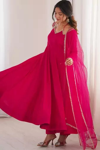 red plus size anarkali with dupatta