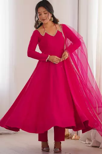 red plus size anarkali with dupatta
