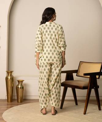 Green printed cotton co ord set 3