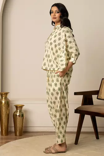 Green printed cotton co ord set