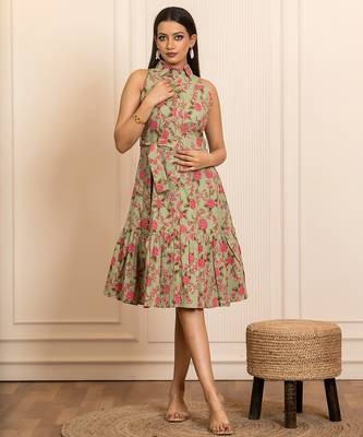 Green printed cotton dress 1