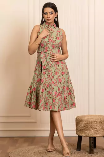 Green printed cotton dress