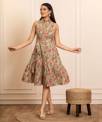 Green printed cotton dress 2