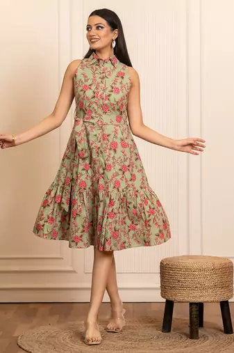 Green printed cotton dress