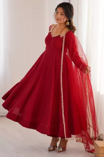 maroon plus size anarkali with dupatta