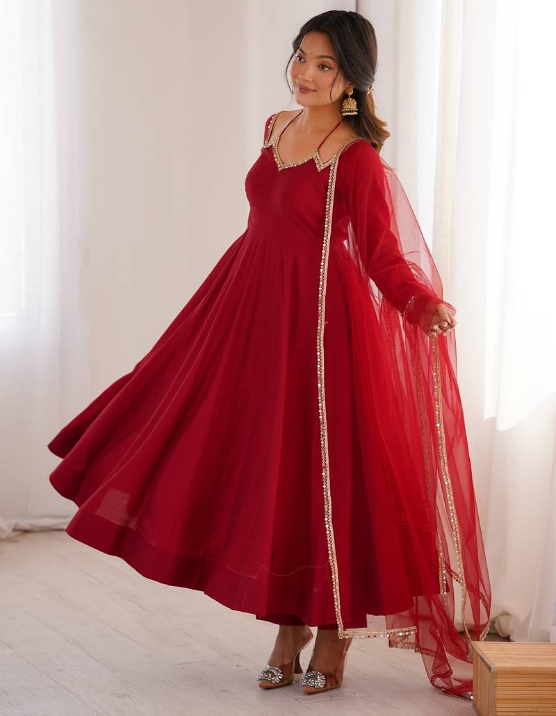 maroon plus size anarkali with dupatta