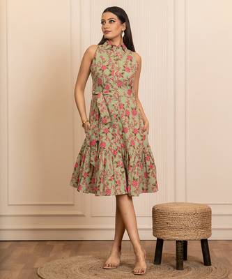 Green printed cotton dress 3