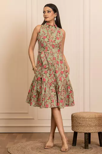 Green printed cotton dress