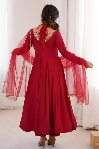 maroon plus size anarkali with dupatta