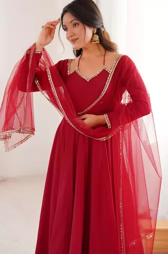 maroon plus size anarkali with dupatta