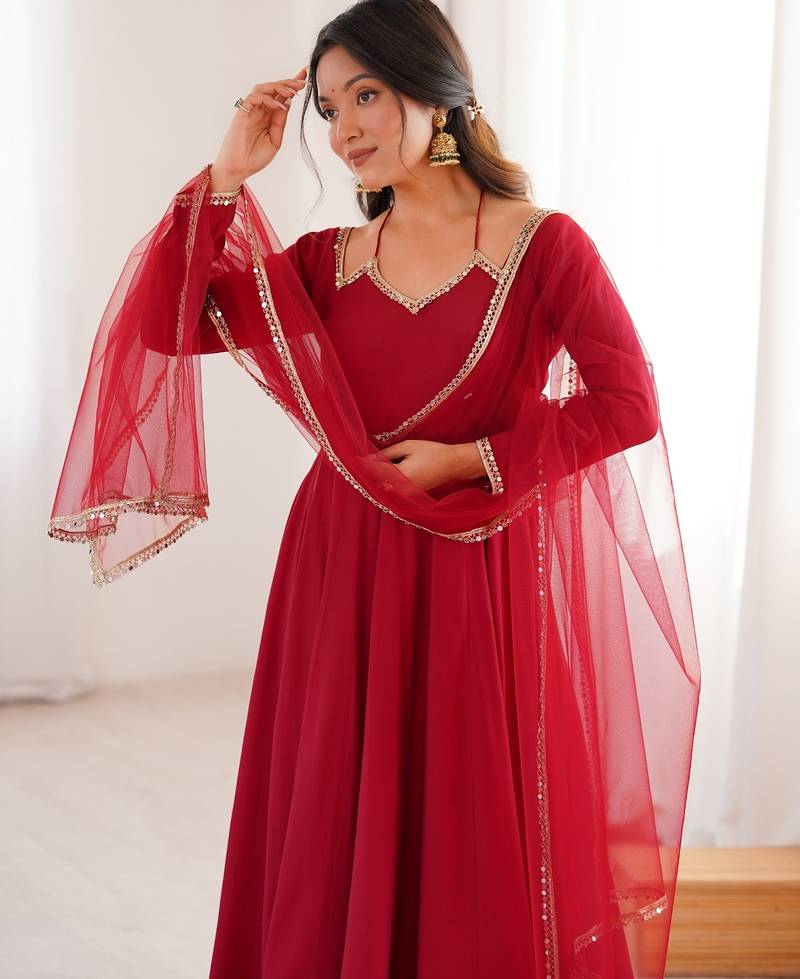 maroon plus size anarkali with dupatta