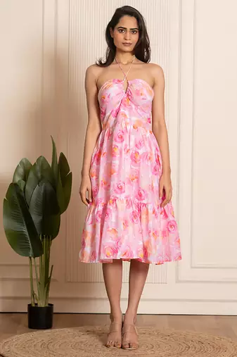 Pink printed crepe dress