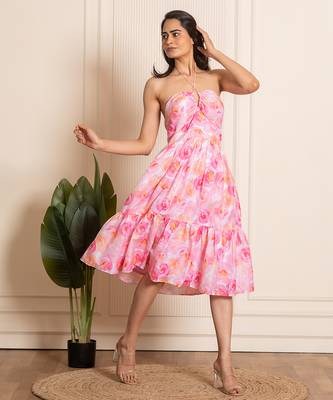 Pink printed crepe dress 2