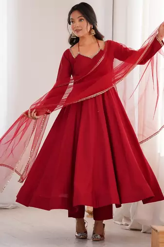 maroon plus size anarkali with dupatta