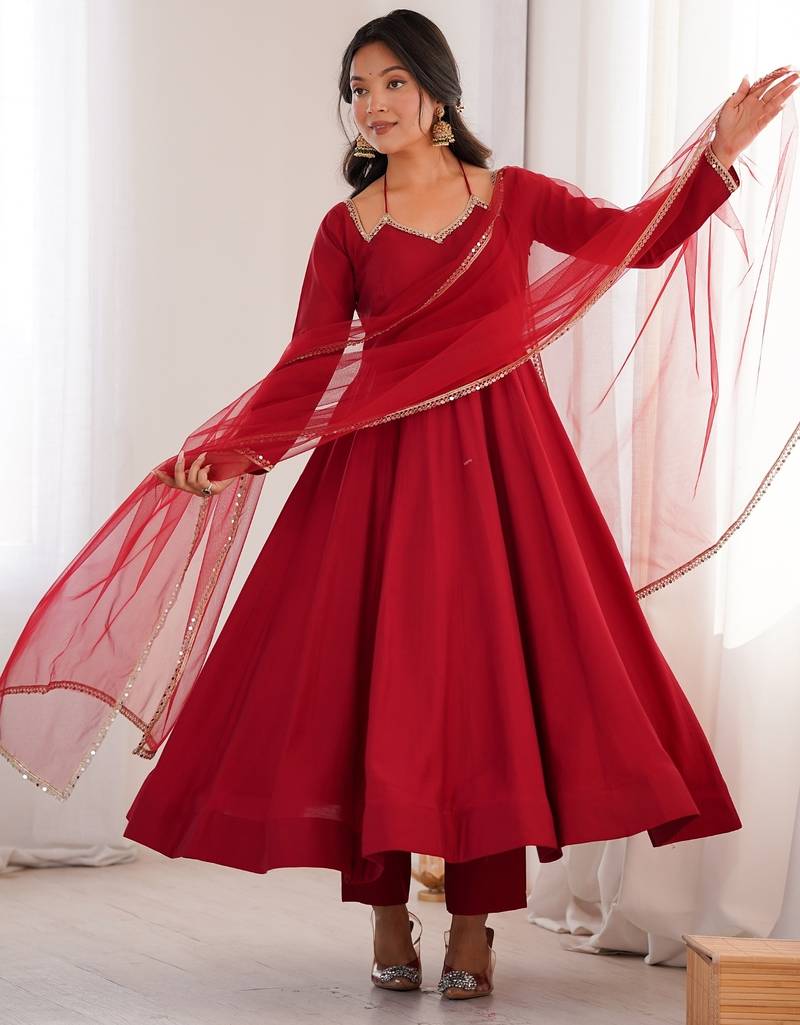 maroon plus size anarkali with dupatta