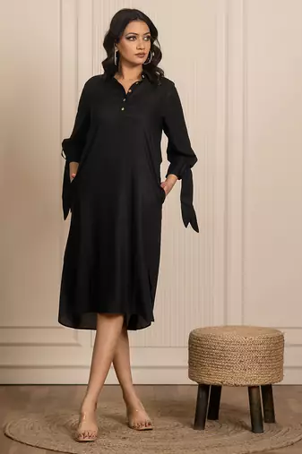 Black woven rayon dress